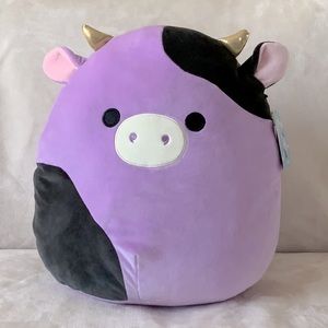 Squishmallow Alexie Purple Cow Gold Horns 14" NWT